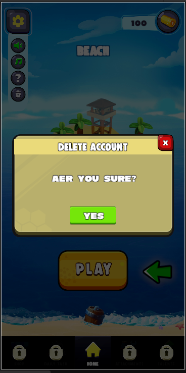 Delete account confirmation popup